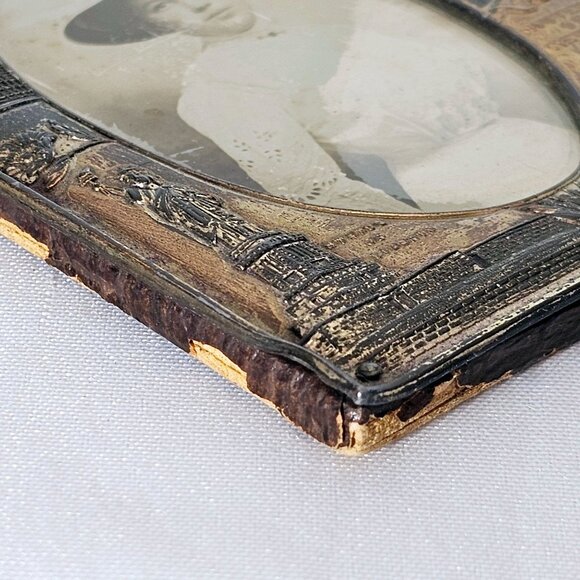 Antique 1910s New York Photo Frame 5x7 metal souviner raised relief Statue Liber - Picture 14 of 15